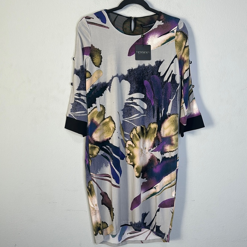 New Marisa Kenson purple watercolor flower dress S